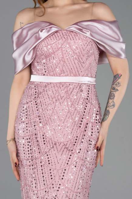 Robe De Soirée Perlé Midi Poudre ABK2453