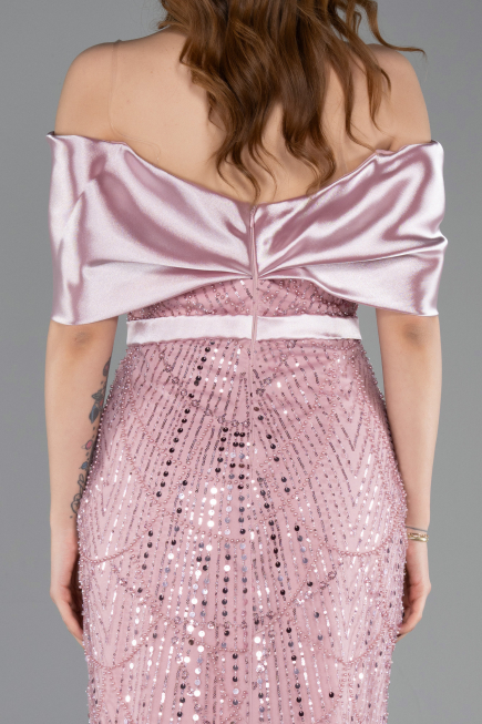 Robe De Soirée Perlé Midi Poudre ABK2453