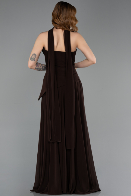 Robe de Soirée Longue Mousseline Brun ABU5763