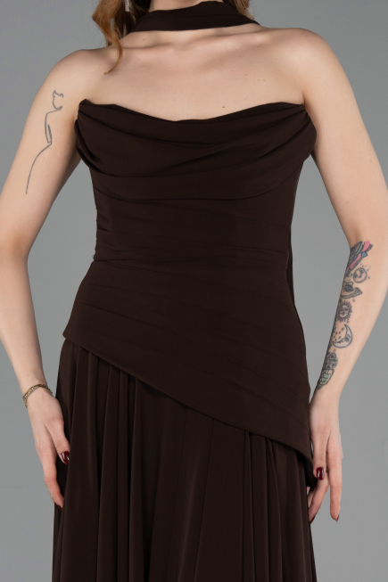 Robe de Soirée Longue Mousseline Brun ABU5763