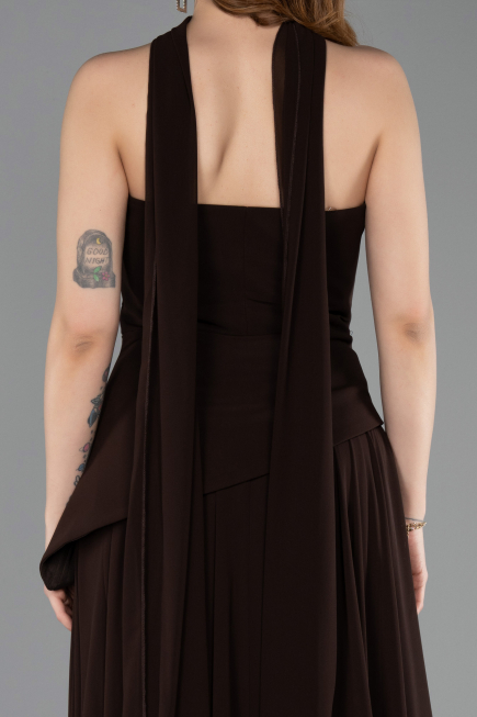 Robe de Soirée Longue Mousseline Brun ABU5763