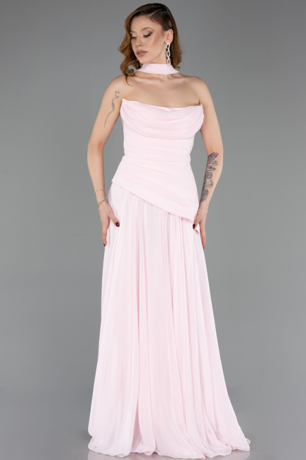 Robe de Soirée Longue Mousseline Poudre ABU5763