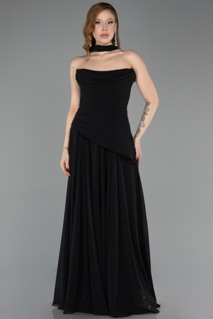 Robe de Soirée Longue Mousseline Noir ABU5763