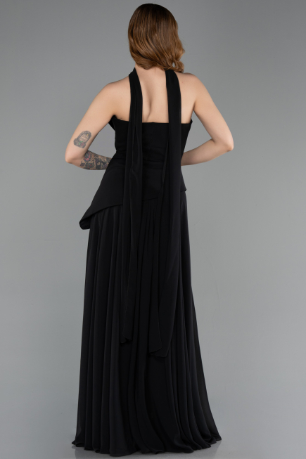Robe de Soirée Longue Mousseline Noir ABU5763