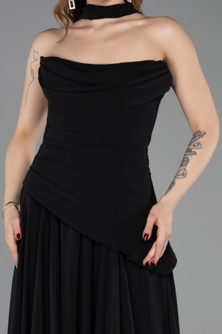 Robe de Soirée Longue Mousseline Noir ABU5763
