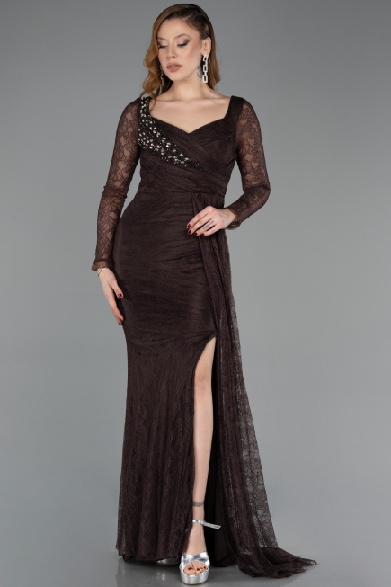 Robe De Soirée Dantelle Longue Brun ABU5588