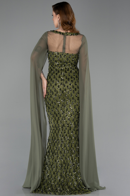Robe De Soirée Squameuse Longue Kaki ABU5589