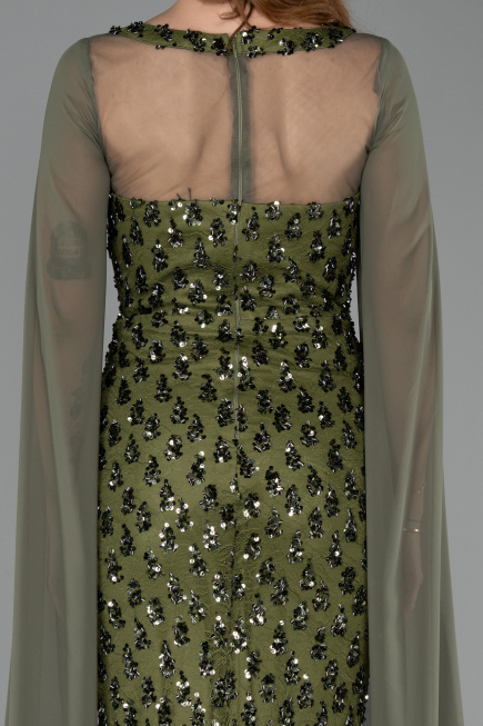 Robe De Soirée Squameuse Longue Kaki ABU5589