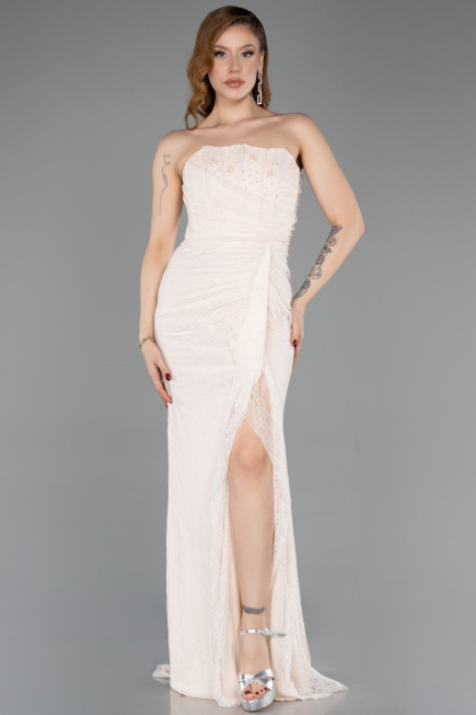Robe De Soirée Dantelle Longue Beige ABU5603
