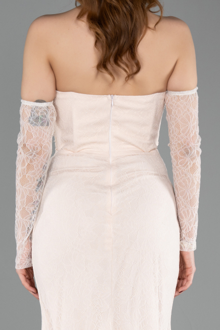 Robe De Soirée Dantelle Longue Beige ABU5603
