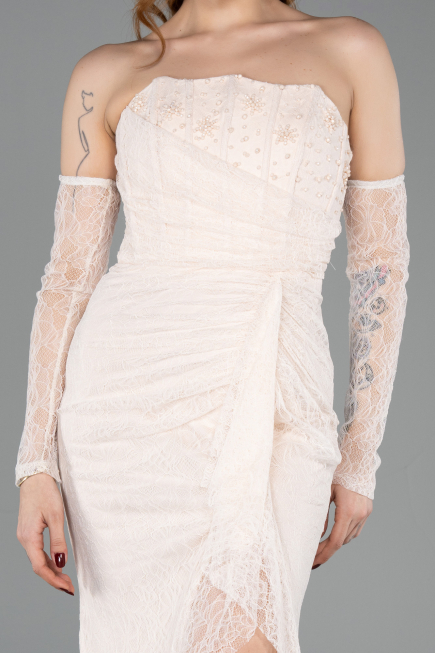 Robe De Soirée Dantelle Longue Beige ABU5603