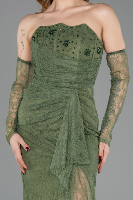 Robe De Soirée Dantelle Longue Kaki ABU5603