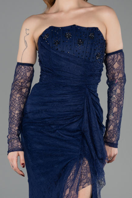 Robe De Soirée Dantelle Longue Bleu Marine ABU5603