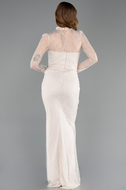 Robe de Soirée Longue Dantelle Beige ABU5823