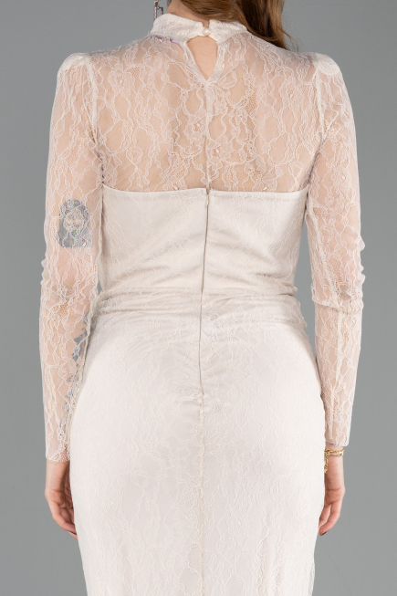 Robe de Soirée Longue Dantelle Beige ABU5823
