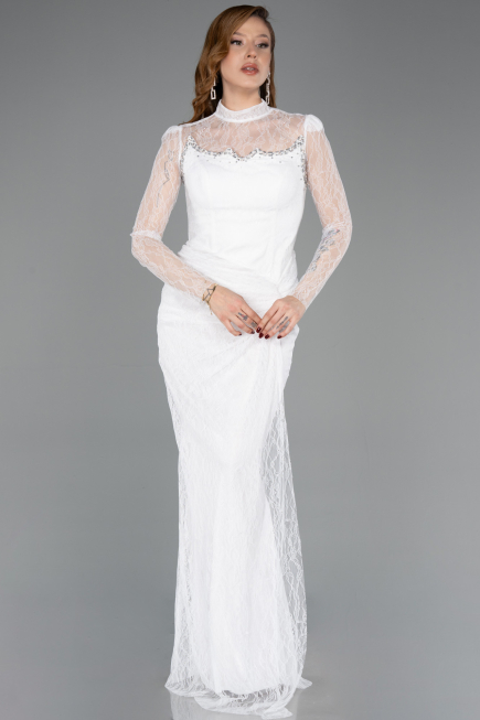 Robe de Soirée Longue Dantelle Blanc ABU5823
