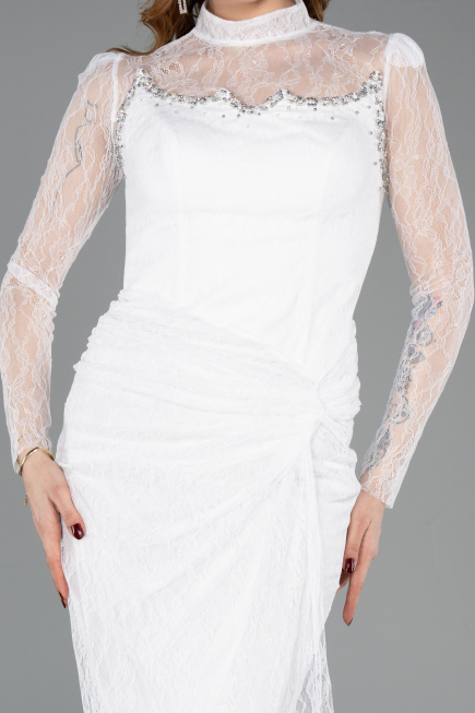 Robe de Soirée Longue Dantelle Blanc ABU5823