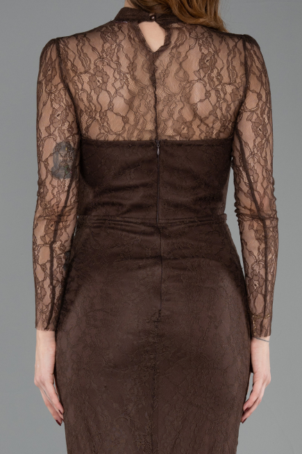 Robe de Soirée Longue Dantelle Brun ABU5823