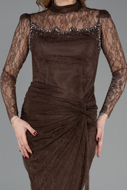 Robe de Soirée Longue Dantelle Brun ABU5823
