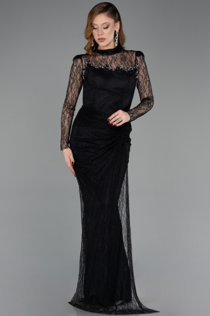 Robe de Soirée Longue Dantelle Noir ABU5823