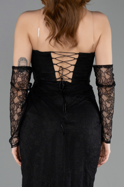 Robe de Soirée Longue Dantelle Noir ABU5770