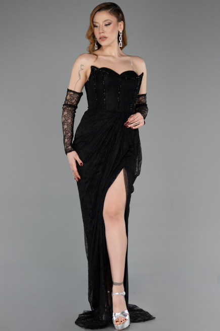 Robe de Soirée Longue Dantelle Noir ABU5770