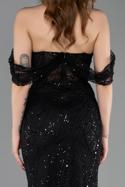 Robe de Soirée Longue Perlé Noir ABU5833