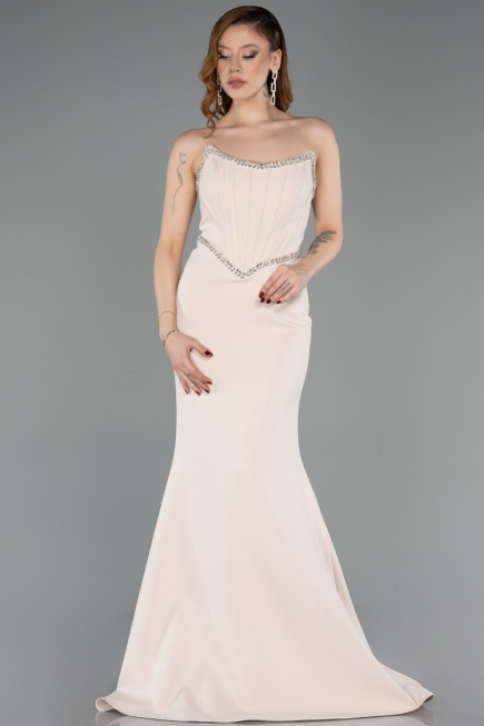 Robe De Soirée Longue Beige ABU5747