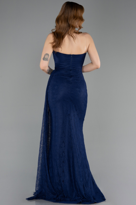 Robe de Soirée Longue Dantelle Bleu Marine ABU5795
