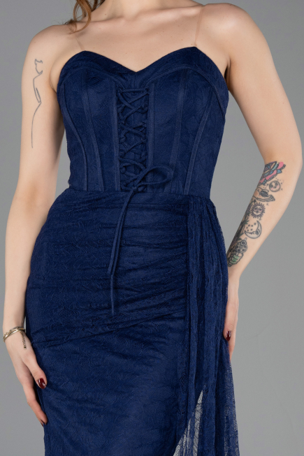Robe de Soirée Longue Dantelle Bleu Marine ABU5795