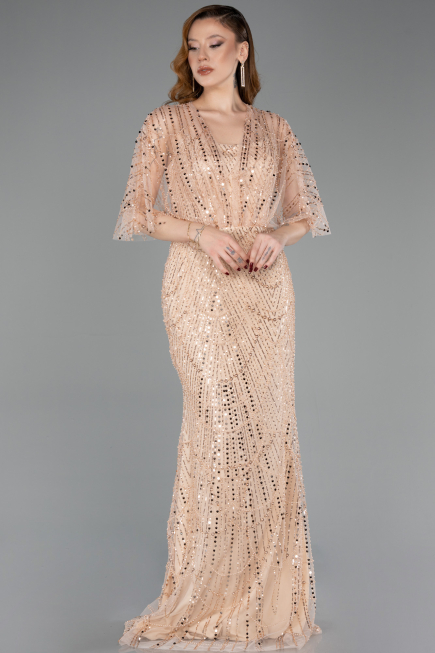 Robe de Soirée Longue Perlé Or ABU5798