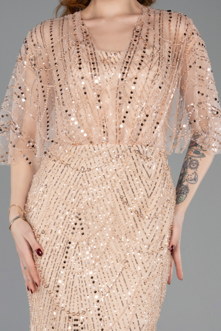 Robe de Soirée Longue Perlé Or ABU5798