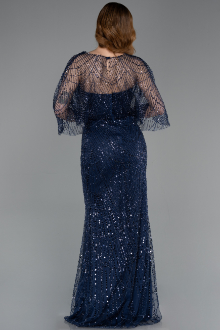 Robe de Soirée Longue Perlé Bleu Marine ABU5798