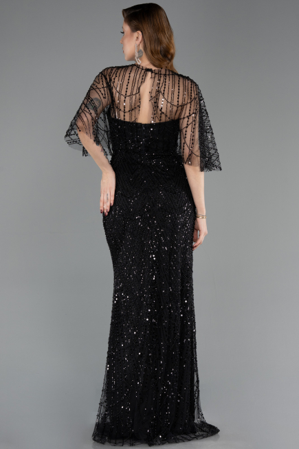 Robe de Soirée Longue Perlé Noir ABU5798