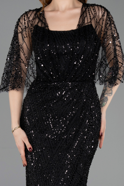 Robe de Soirée Longue Perlé Noir ABU5798
