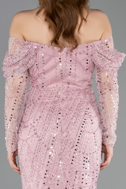 Robe de Soirée Longue Perlé Poudre ABU5825