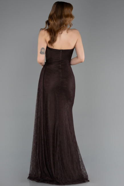 Robe de Soirée Longue Dantelle Brun ABU5795