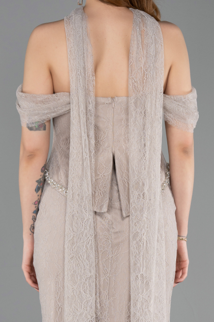Robe de Soirée Longue Dantelle Vison ABK2548