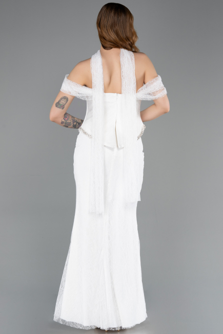 Robe de Soirée Longue Dantelle Blanc ABU5839