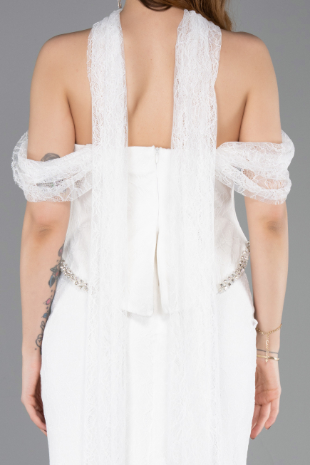 Robe de Soirée Longue Dantelle Blanc ABU5839