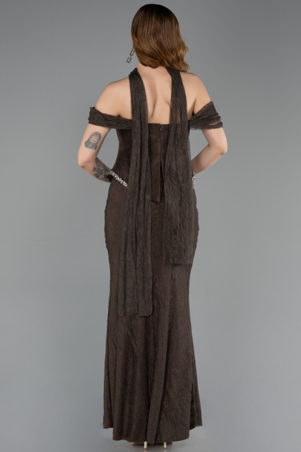 Robe de Soirée Longue Dantelle Brun ABU5839