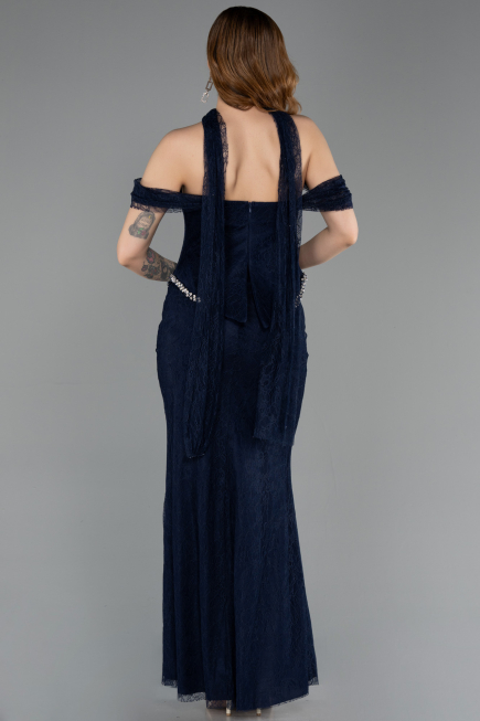 Robe de Soirée Longue Dantelle Bleu Marine ABU5839
