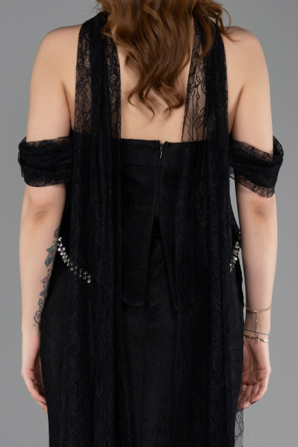 Robe de Soirée Longue Dantelle Noir ABU5839