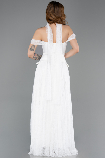 Robe de Soirée Longue Dantelle Blanc ABU5799