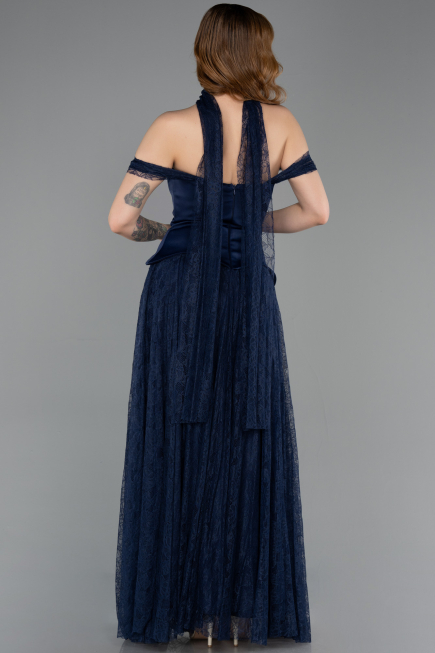 Robe de Soirée Longue Dantelle Bleu Marine ABU5799