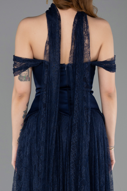 Robe de Soirée Longue Dantelle Bleu Marine ABU5799