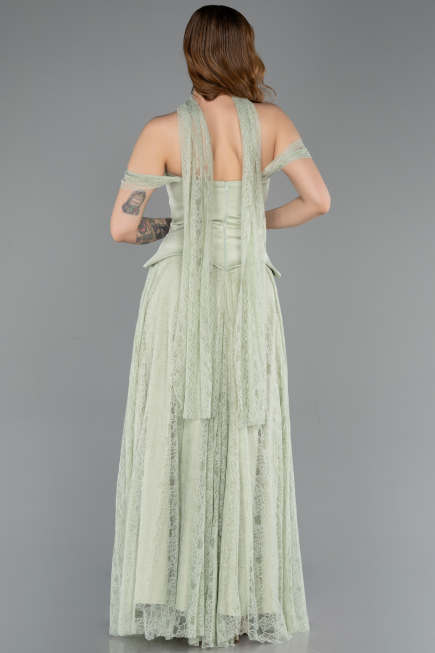 Robe de Soirée Longue Dantelle Menthe ABU5799