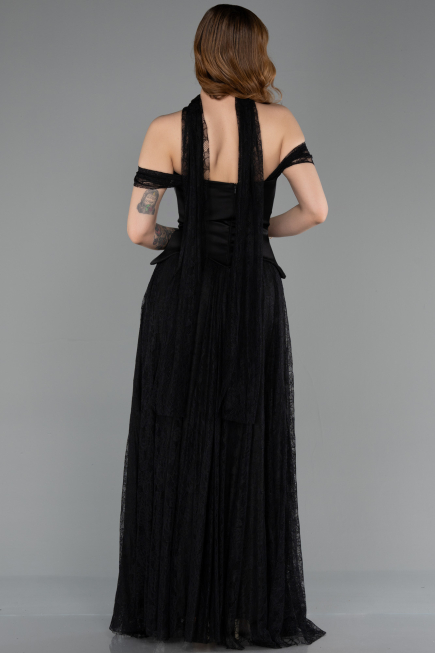 Robe de Soirée Longue Dantelle Noir ABU5799