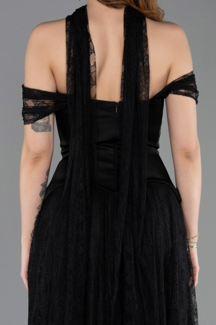 Robe de Soirée Longue Dantelle Noir ABU5799