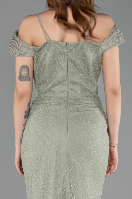 Robe de Soirée Longue Dantelle Menthe ABU5841